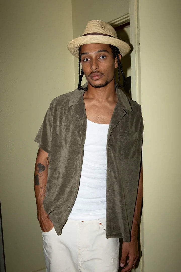 Brixton - Buttom up - Bunker French Terry Cloth - S/S Camp Collar Shirt - Ivy Green