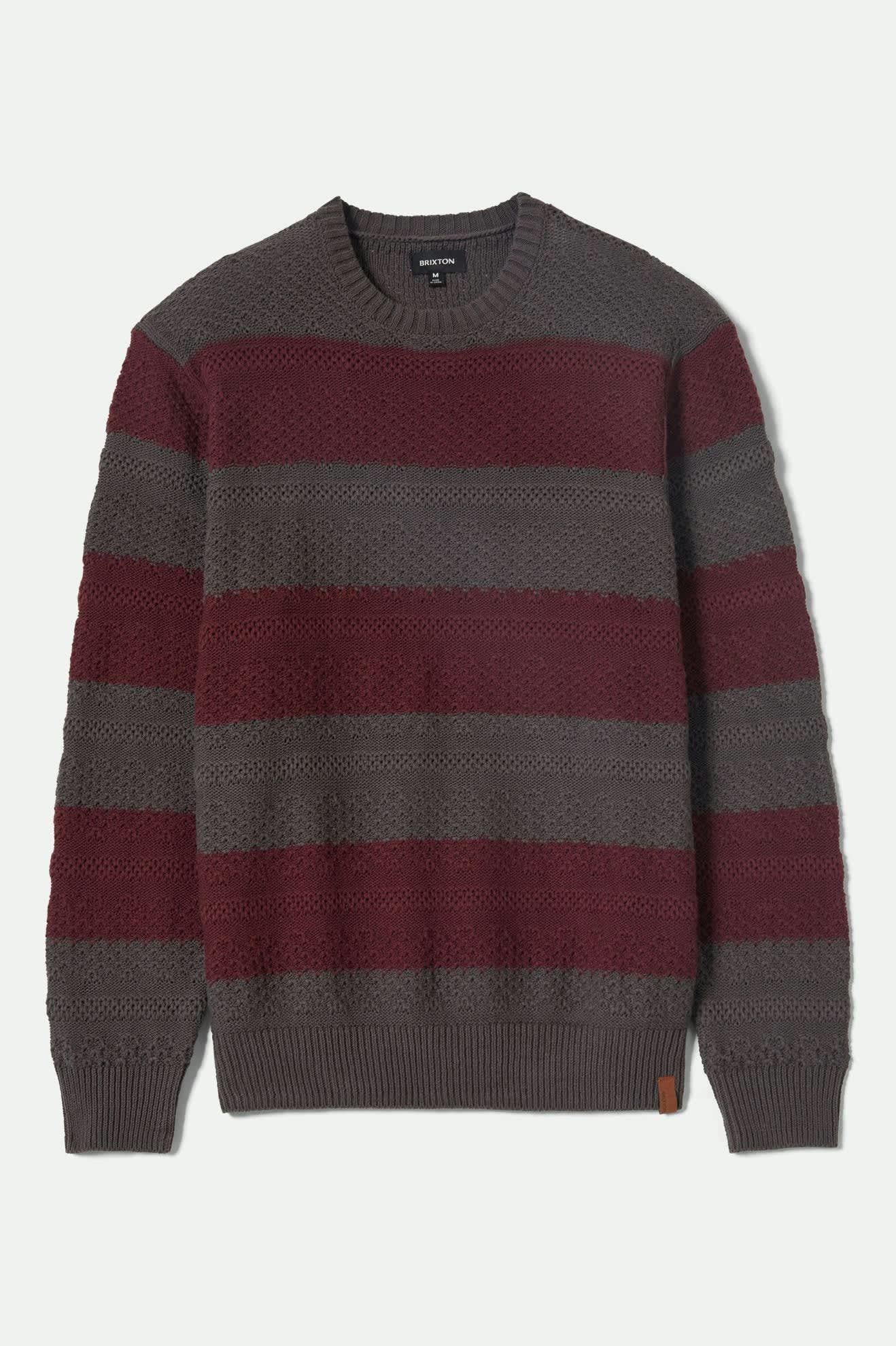 BRIXTON - MIDNIGHT CREW SWEATER - BLACK/PORT STRIPE