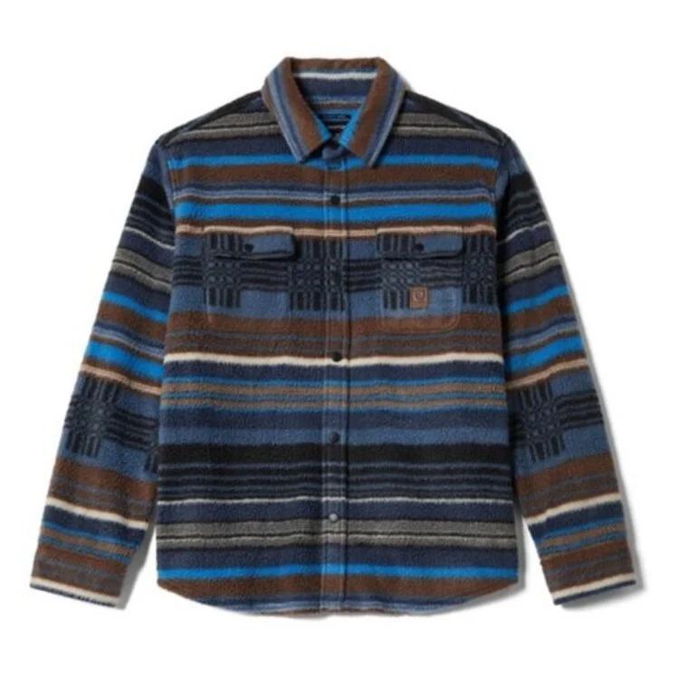 BRIXTON - BOWERY L/S ARCTIC STRETCH FLEE - MOOD INDIGO BLANKET STRIPE